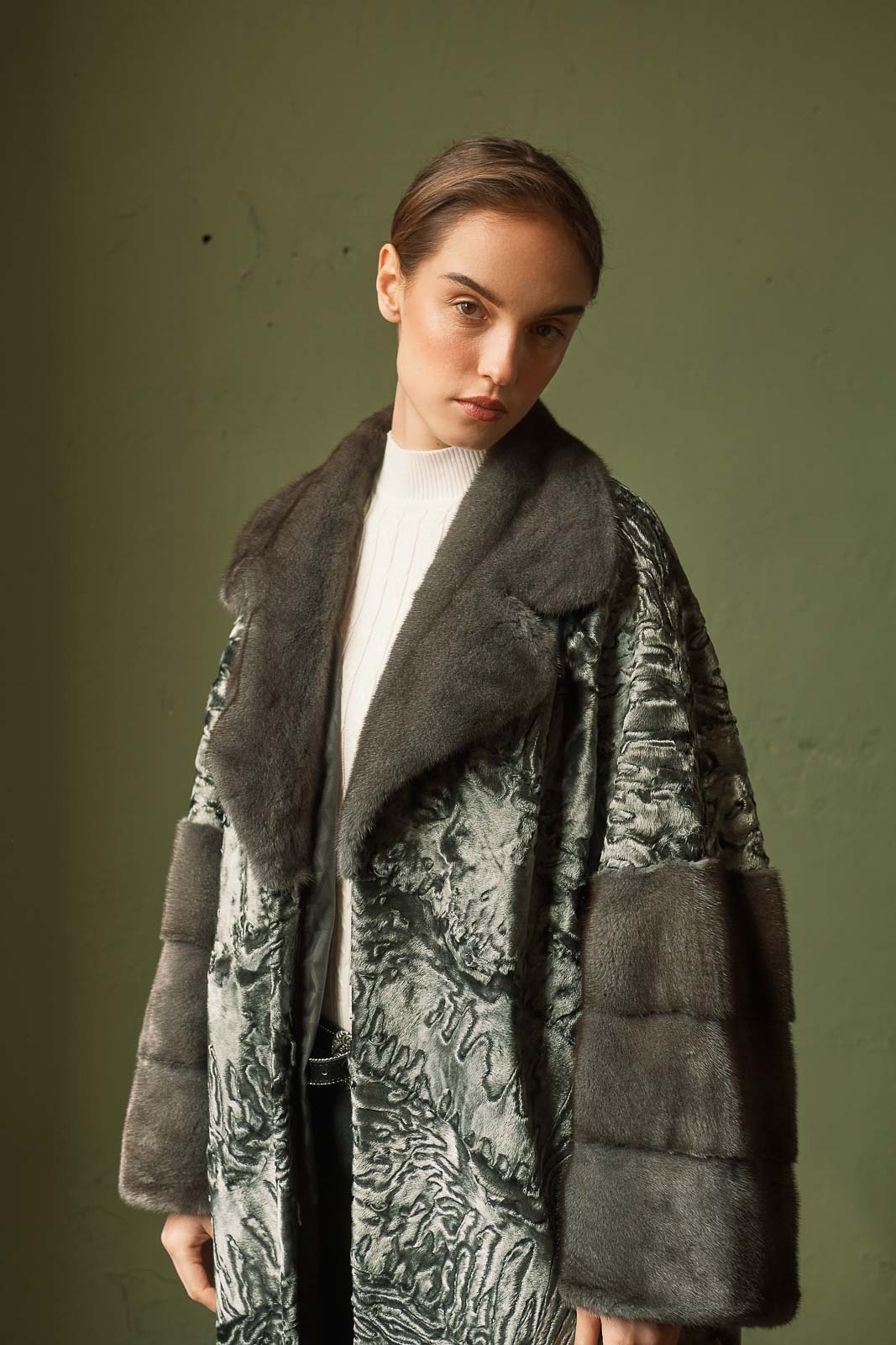 Chic Black Swakara fur coat by manzari for a standout look