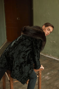 High-quality Black Swakara fur coat for fashion enthusiasts