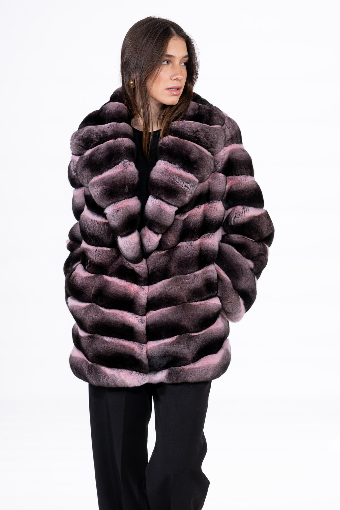 Chic Pink Chinchilla fur coat by manzari for a bold statement