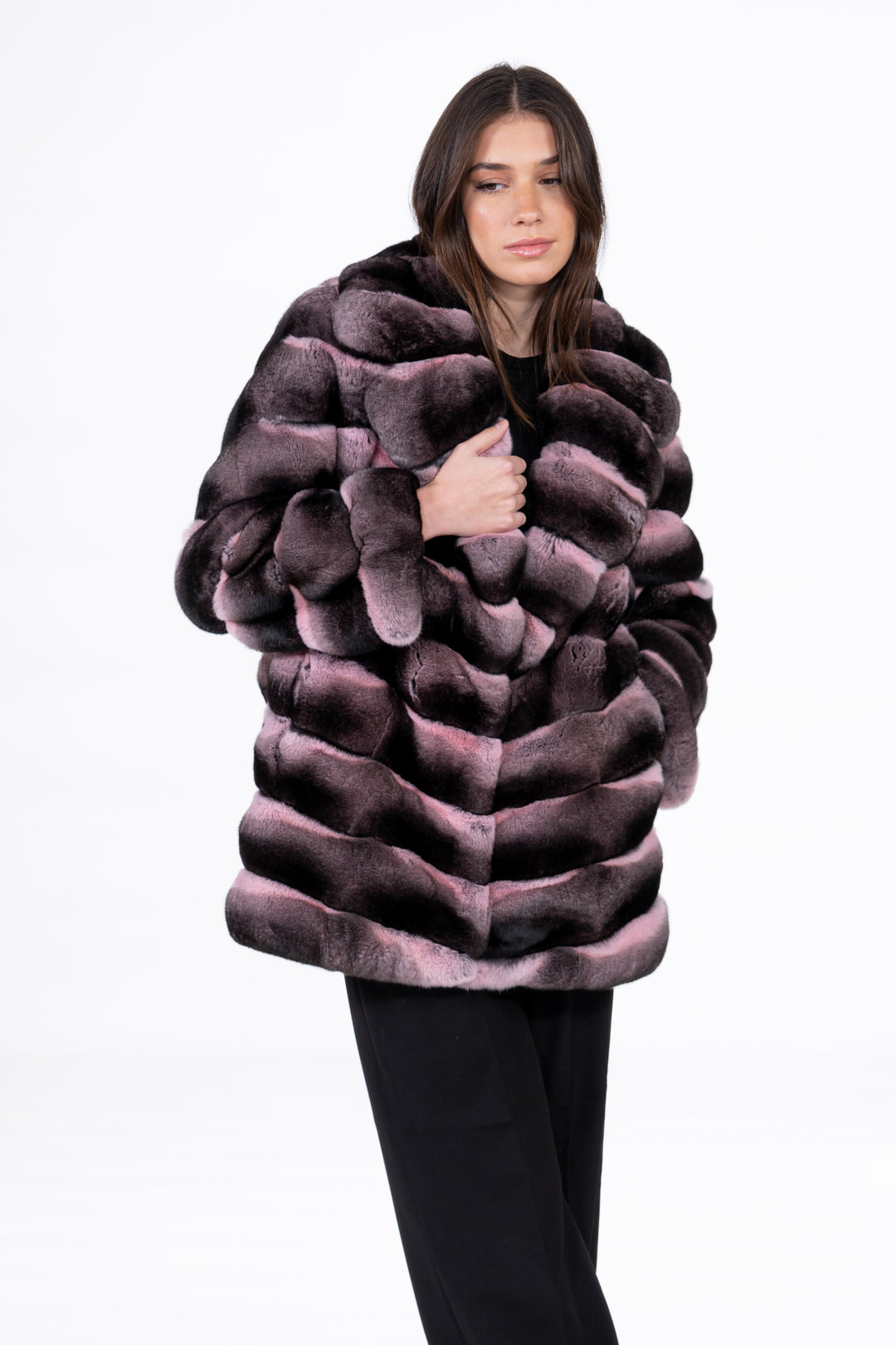 Elegant Pink Chinchilla fur coat for a refined look
