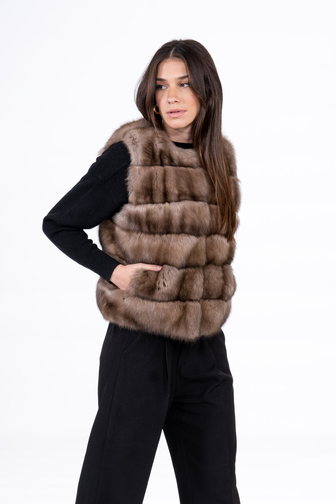 Luxurious Lavander Russian sable fur coat on display