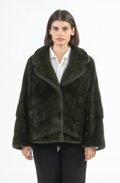 MINK SHORT JACKET ENGLISH COLAR REVERSE V-SHAPPED