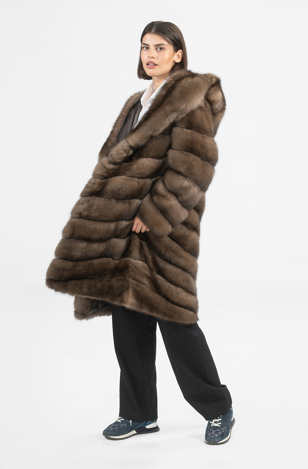 Manzari Platinum Russian sable fur coat with a modern design