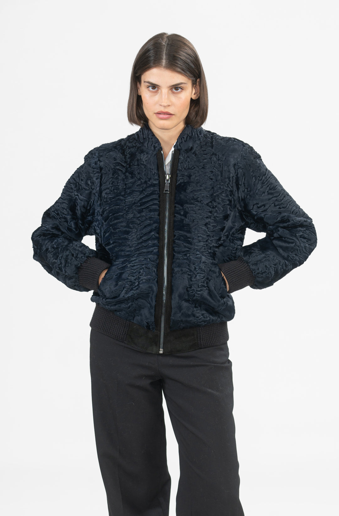 Elegant Swakara fur coat for modern fashion