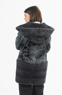 Chic Grey Swakara fur coat by manzari for a standout look