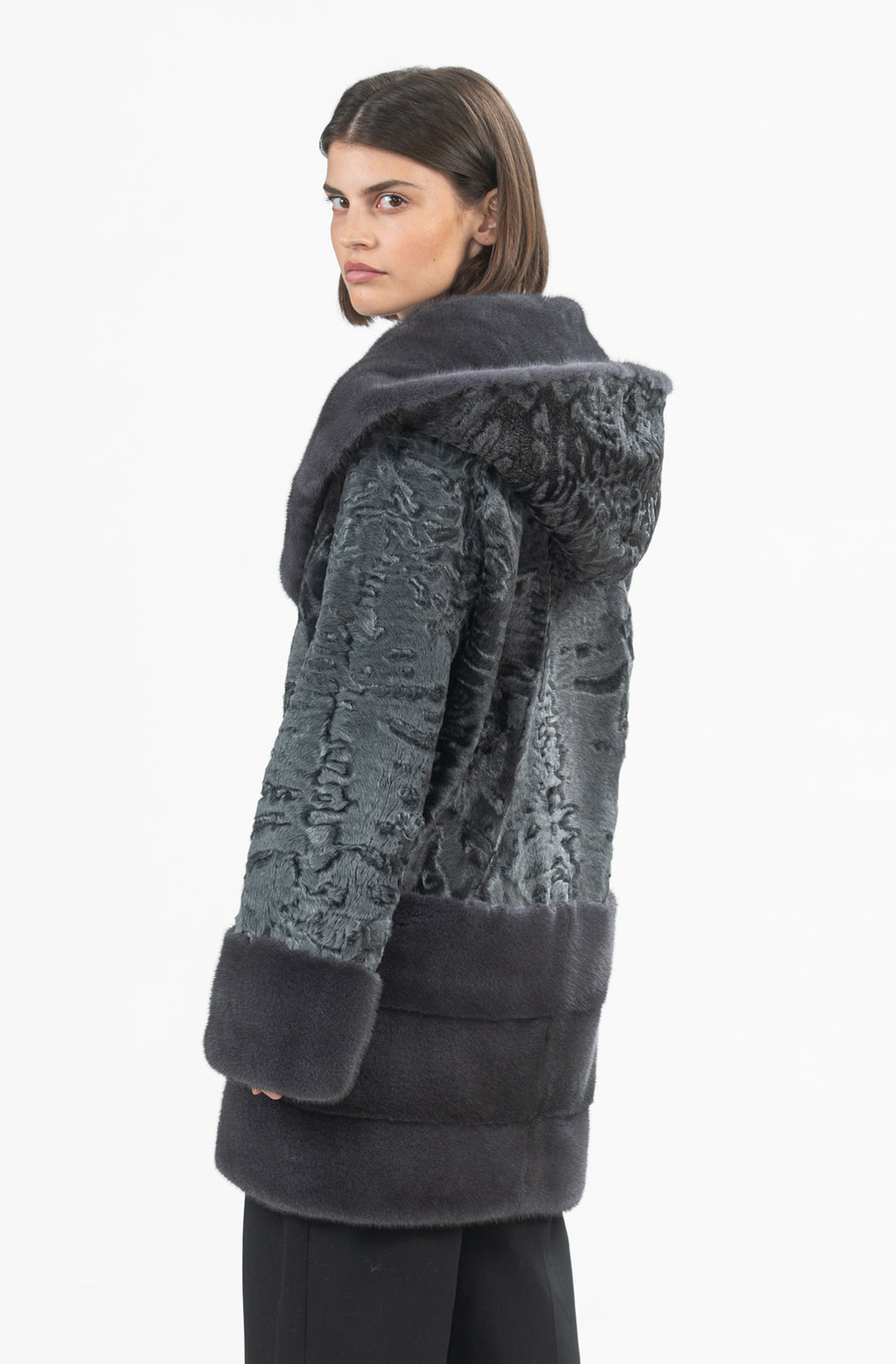 Stylish Grey Swakara fur coat by manzari