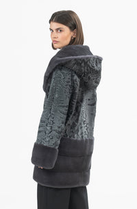 Stylish Grey Swakara fur coat by manzari